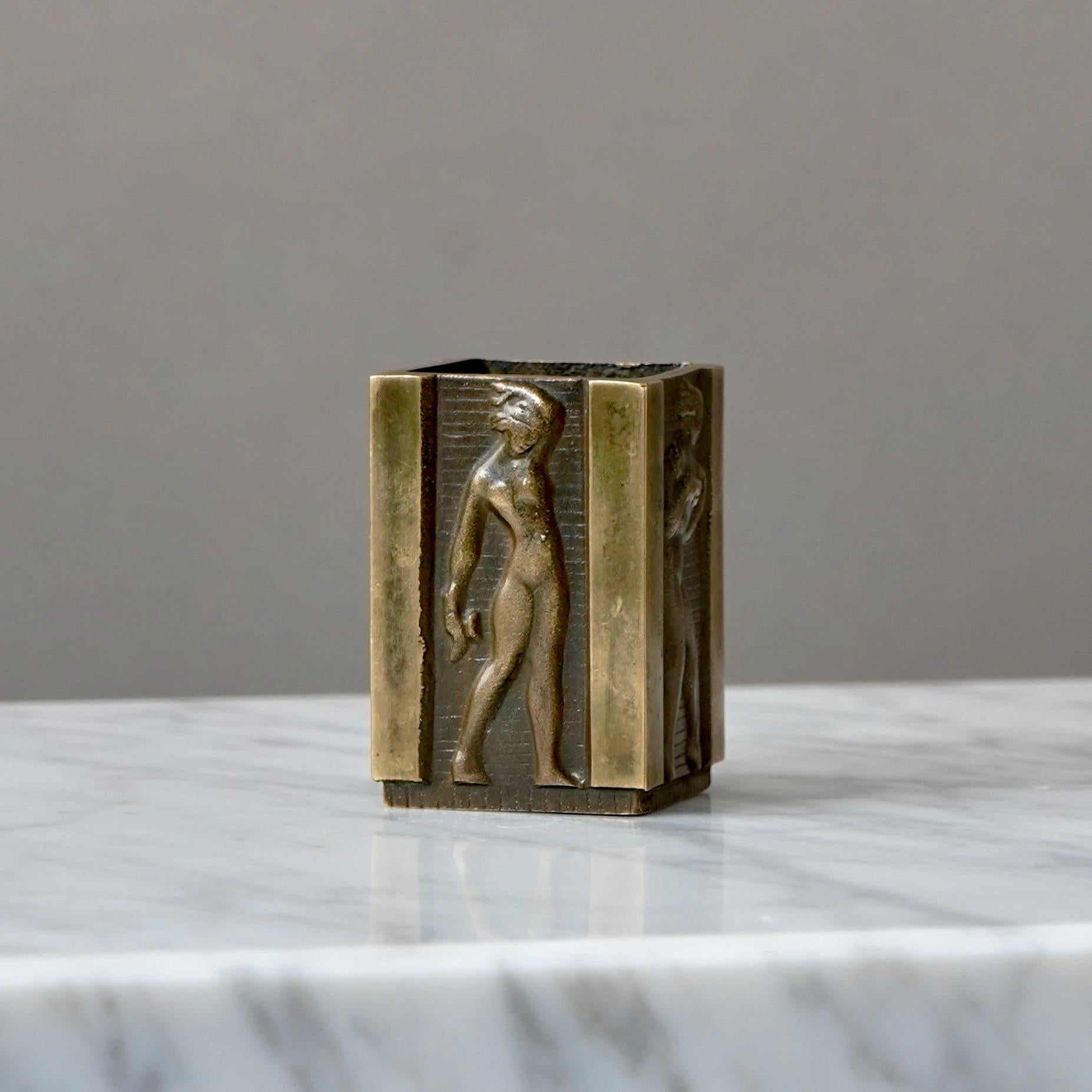 Calco Piccolo portapenne in bronzo Art Deco di GAB Guldsmedsaktiebolaget, Svezia anni '30 in vendita