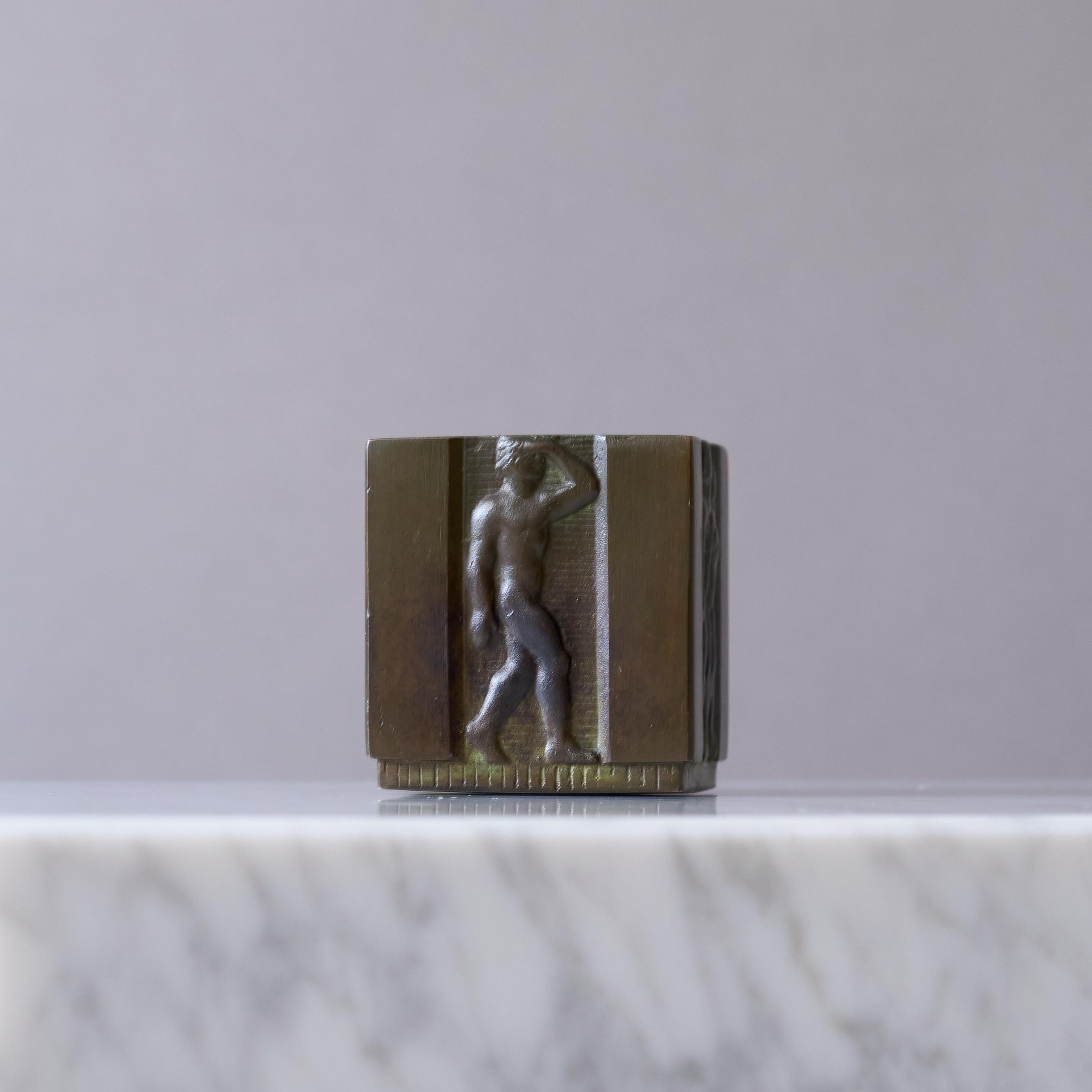 Calco Piccolo portapenne in bronzo Art Deco di GAB Guldsmedsaktiebolaget, Svezia anni '30 in vendita