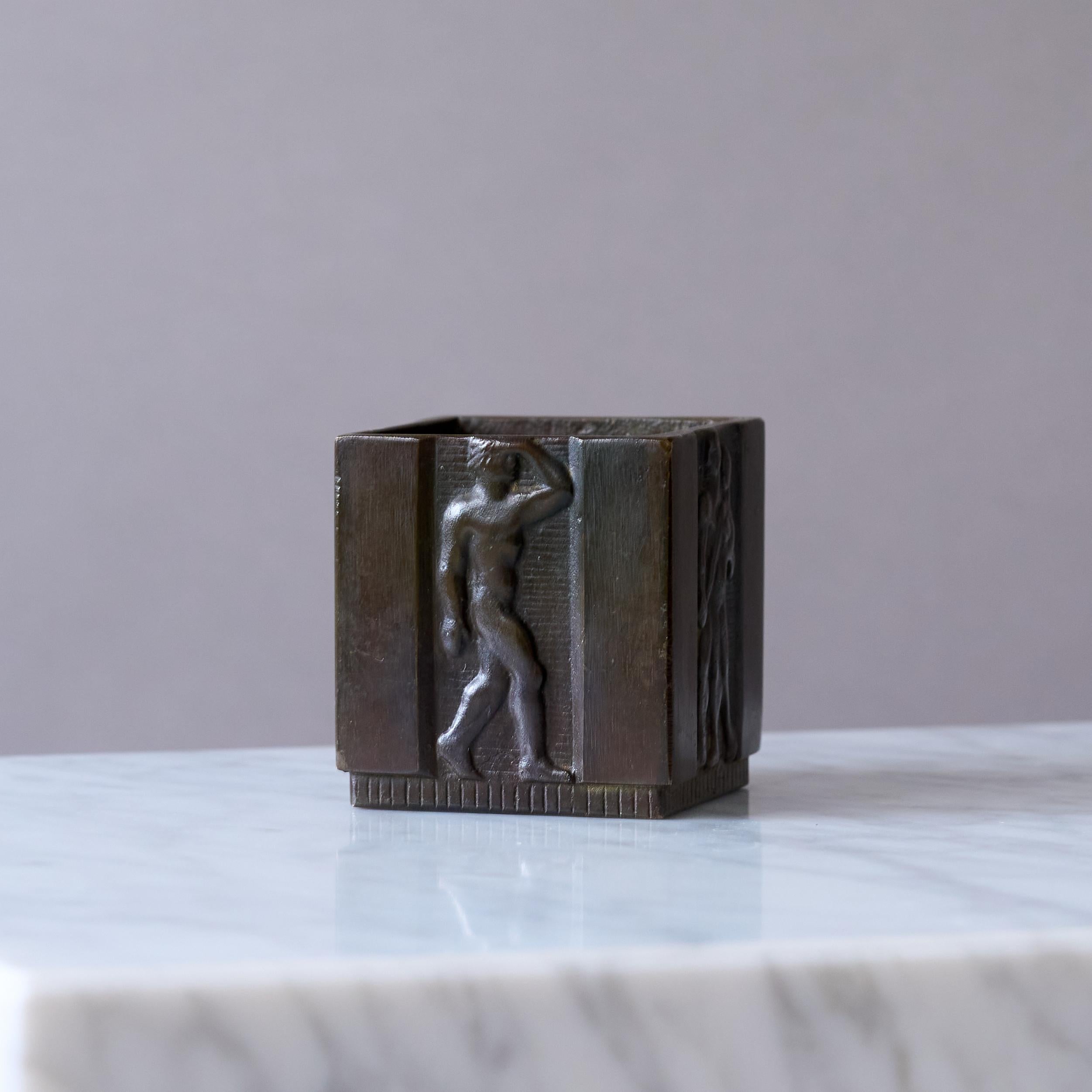 Calco Piccolo portapenne in bronzo Art Deco di GAB Guldsmedsaktiebolaget, Svezia anni '30 in vendita