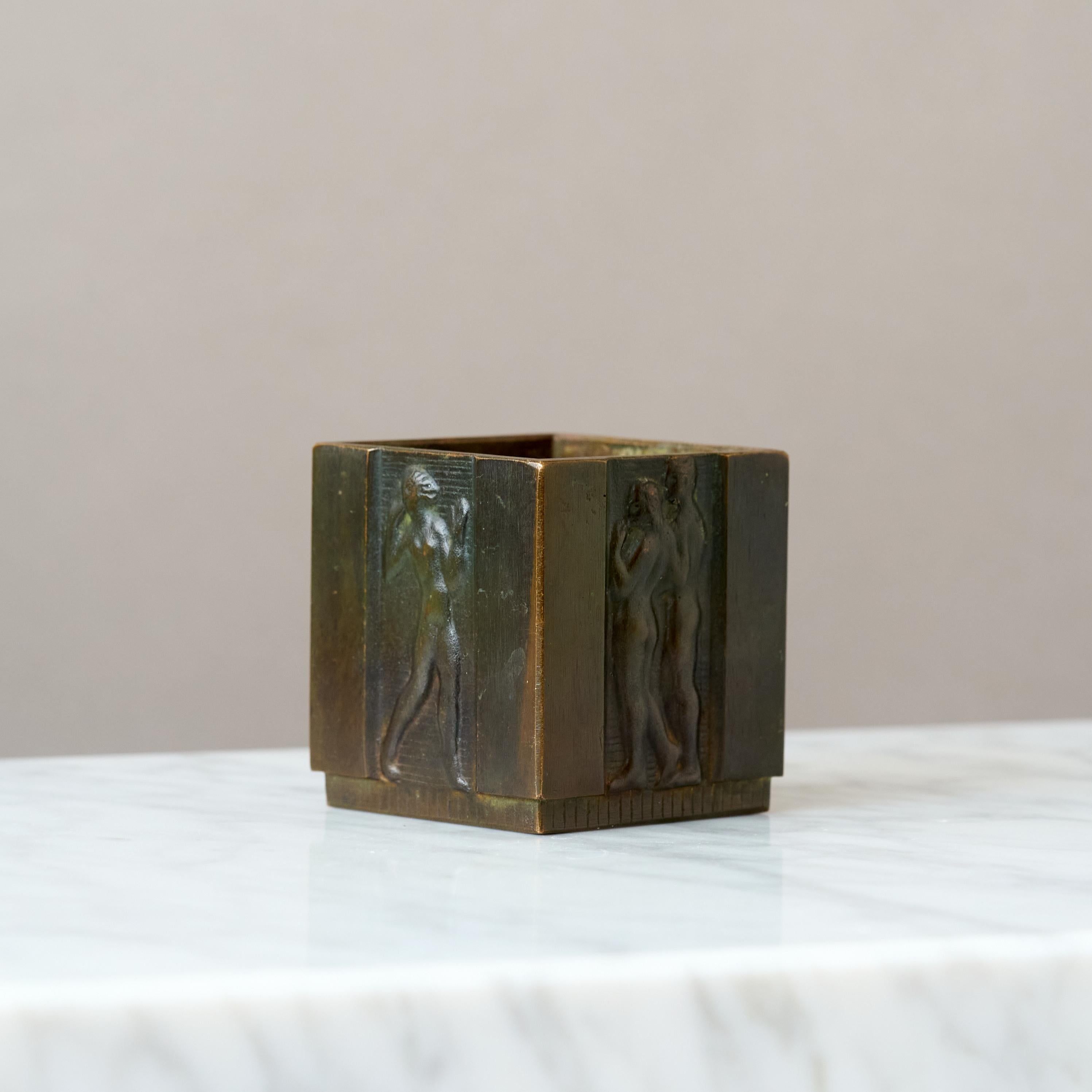 Calco Piccolo portapenne in bronzo Art Deco di GAB Guldsmedsaktiebolaget, Svezia anni '30 in vendita