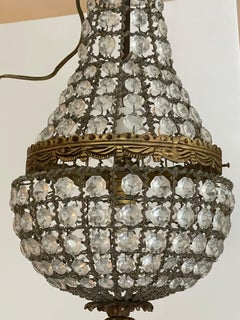 Small Bronze & Beaded Crystal French Light Fixture