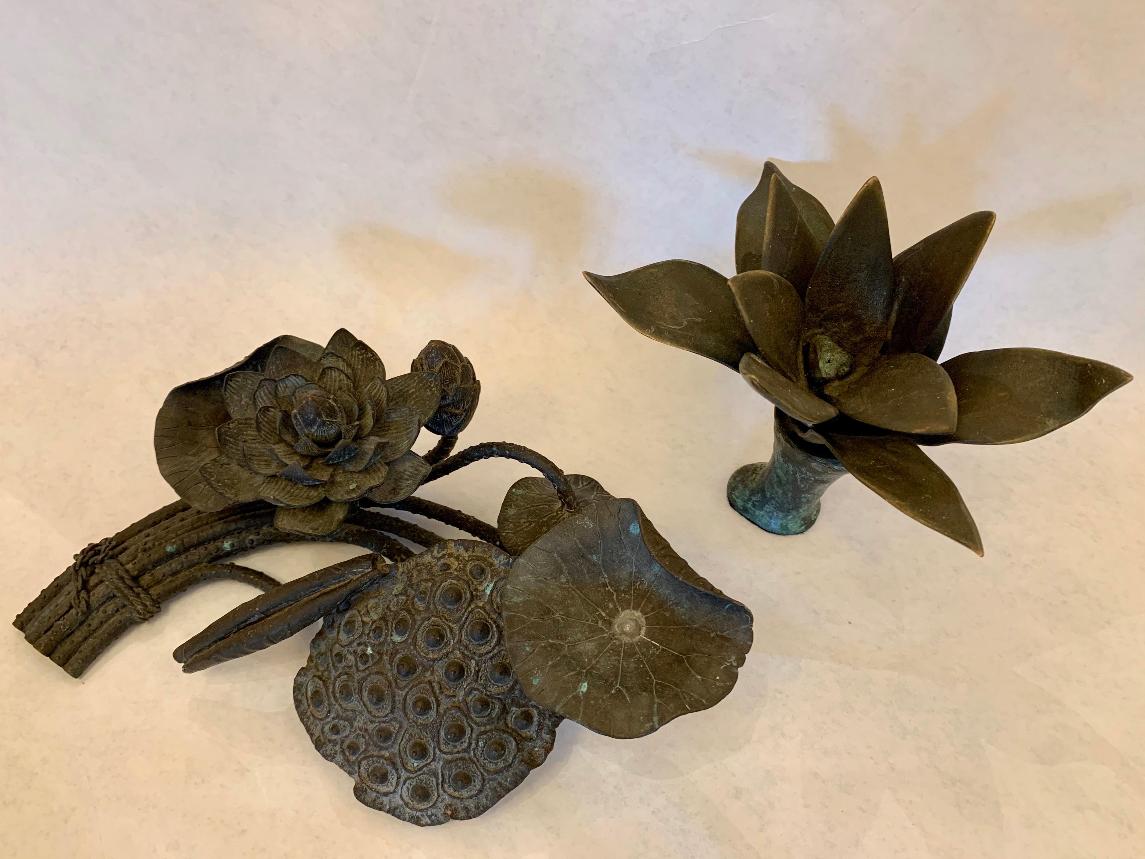 Small Bronze Botanicals Sculptures in a Dark Patina For Sale 1