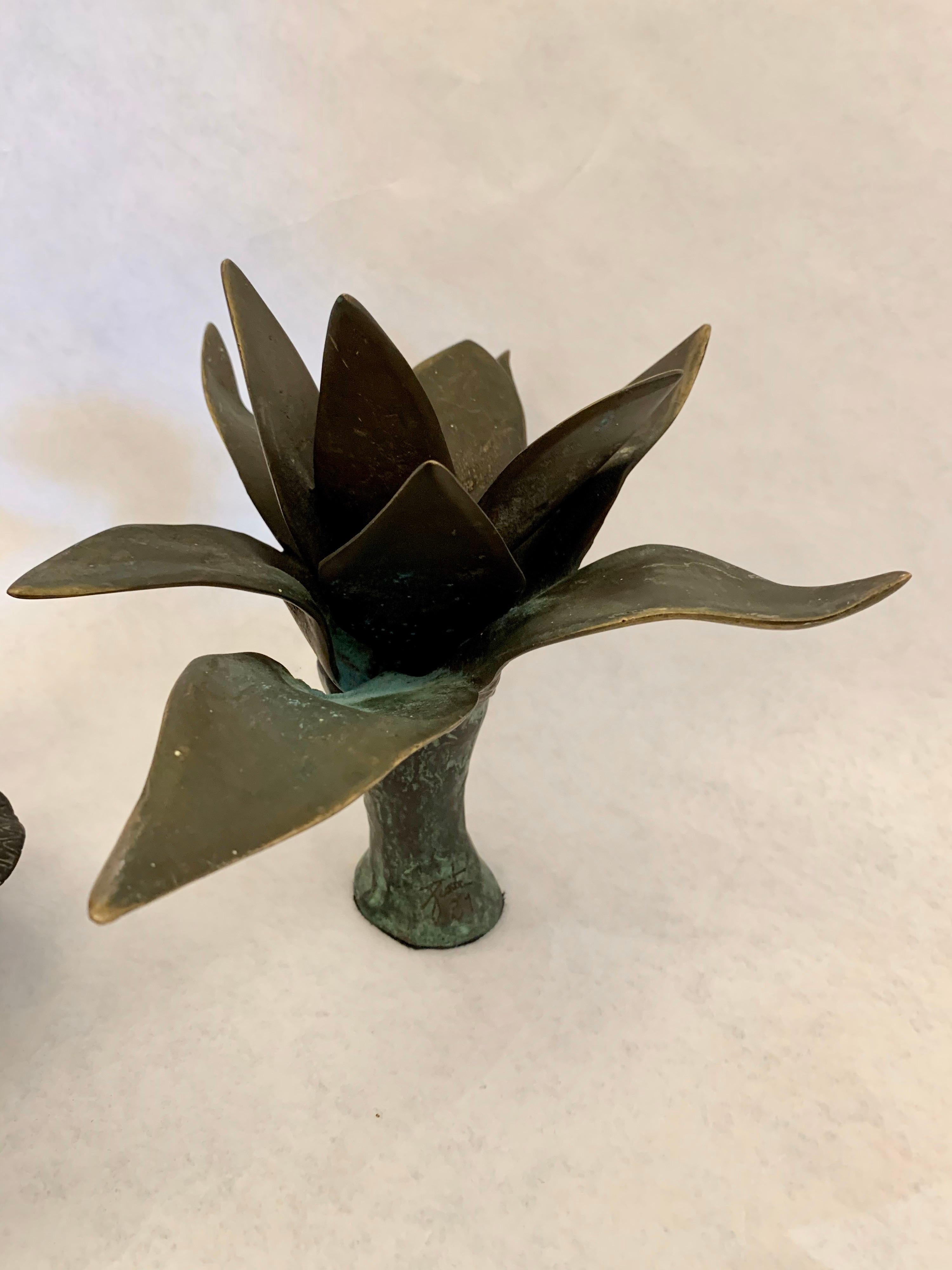 Small Bronze Botanicals Sculptures in a Dark Patina For Sale 2