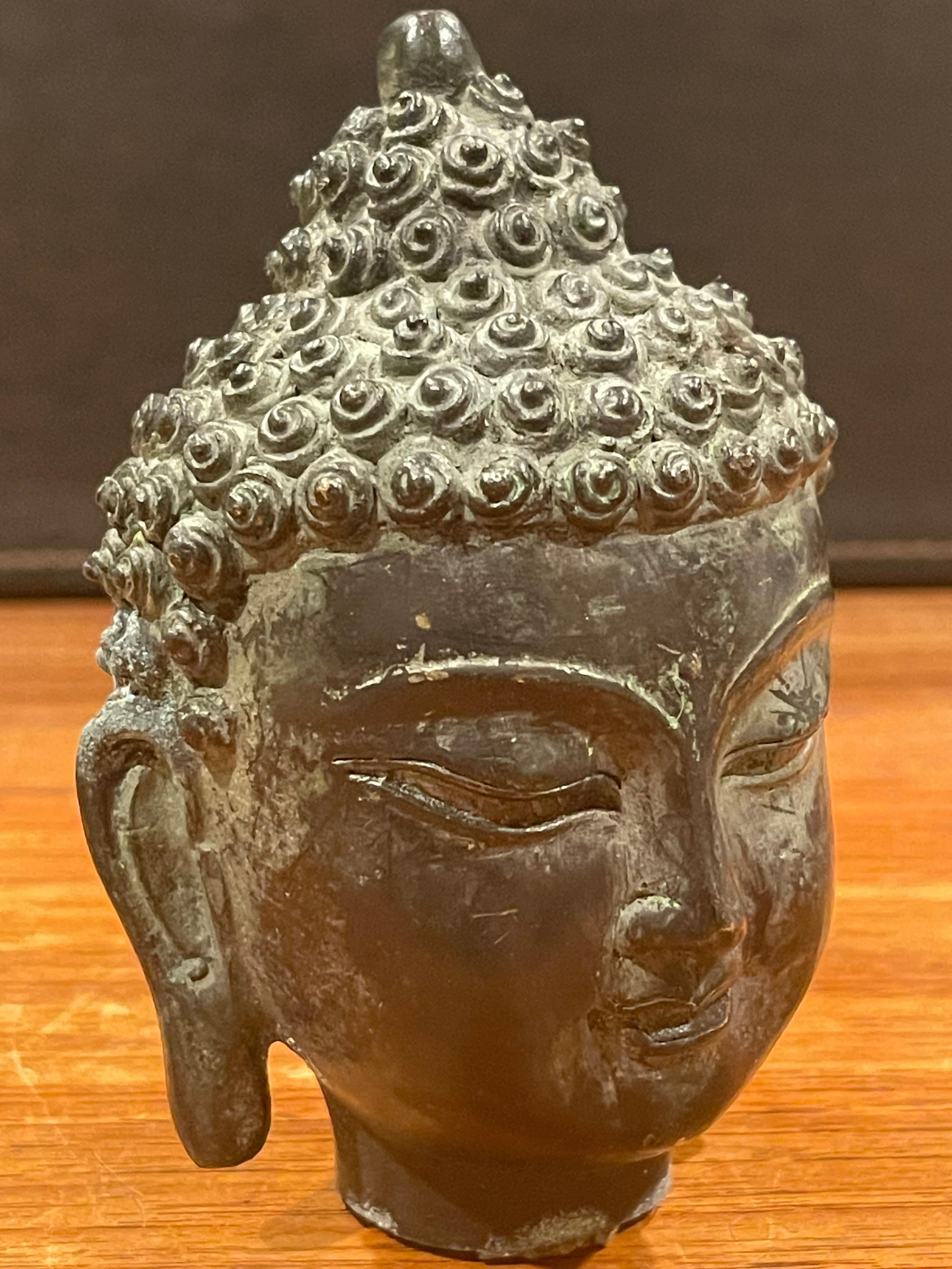Small Bronze Buddha Head In Good Condition In San Diego, CA