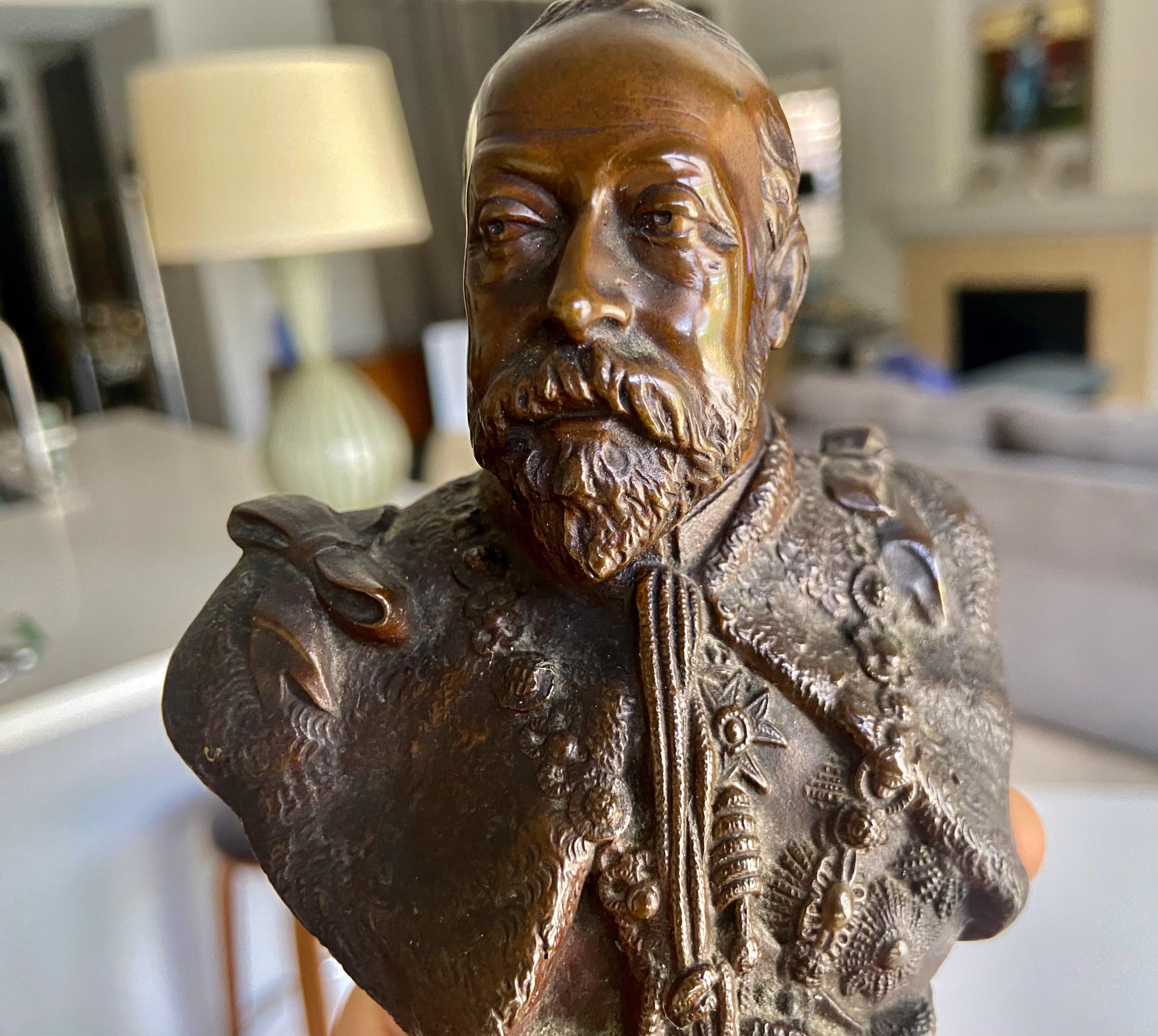 20th Century Small Bronze Bust King Edward VII For Sale