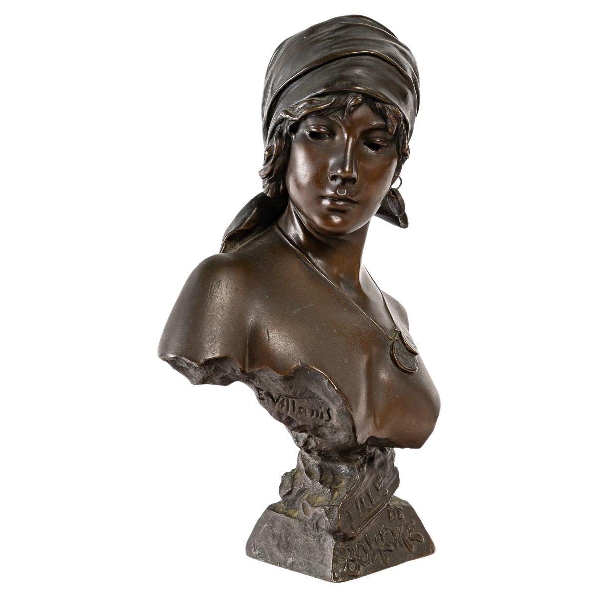 Small Bronze Bust of a Woman, "La Bohémienne" by Emmanuel Villanis