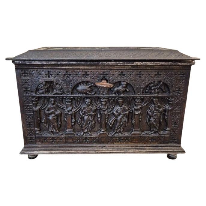 Small Bronze Casket, 19th Century, with the Twelve Apostles and Zodiac signs