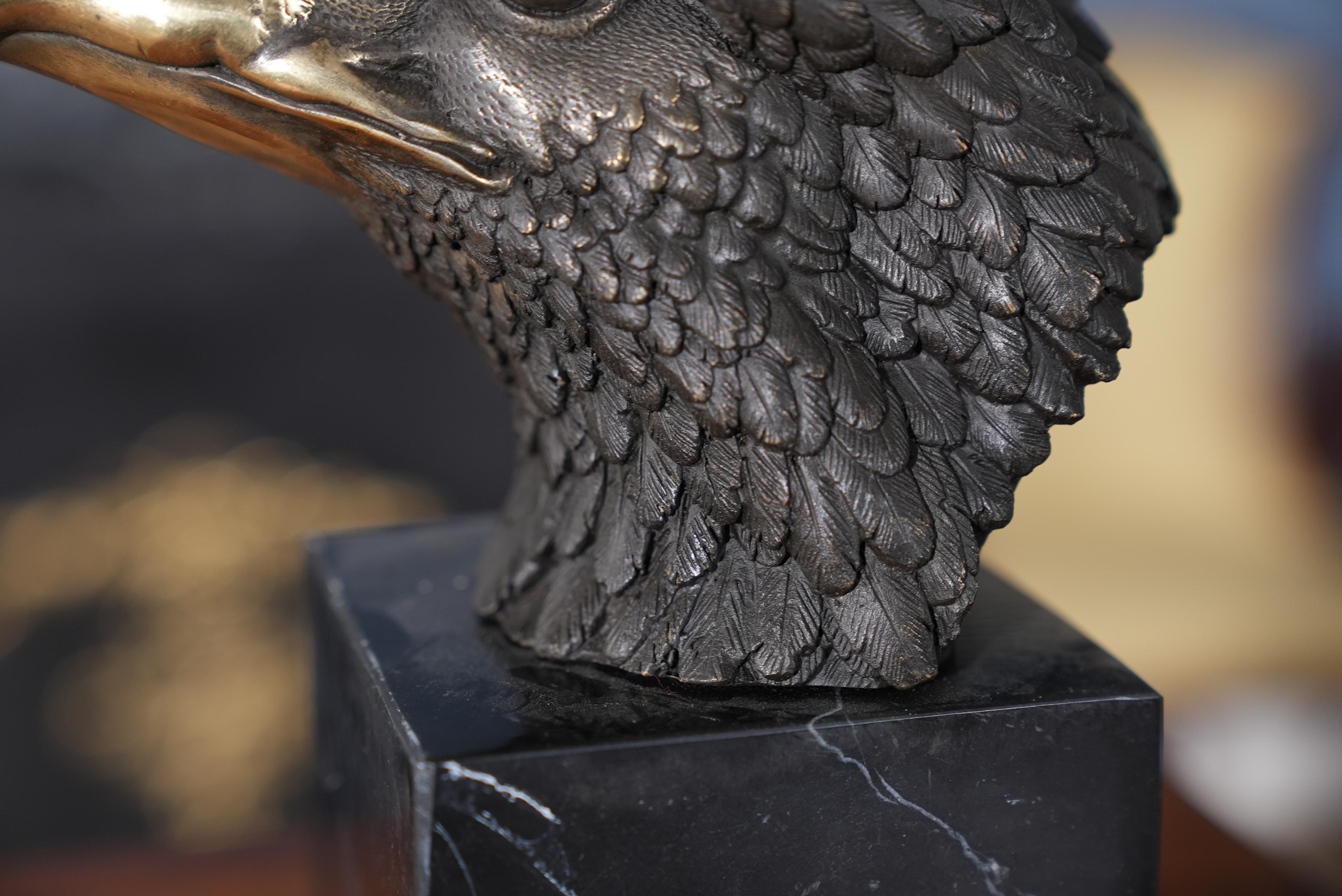 Contemporary Small Bronze Eagle Bust on Marble Base For Sale