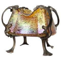 Small Bronze Footed Art Glass Bowl - Loetz