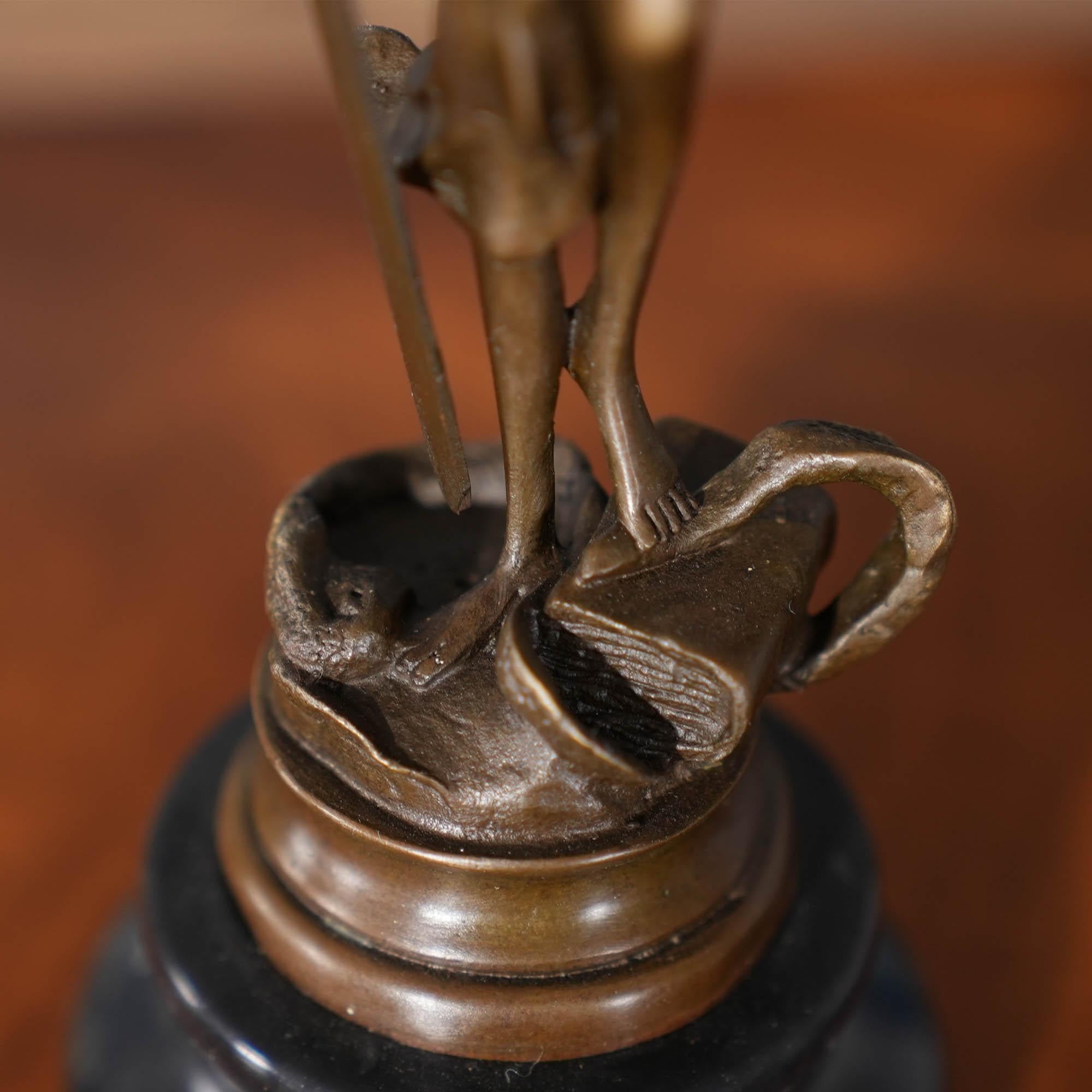 Contemporary Small Bronze Justice with Scales on Marble Base For Sale