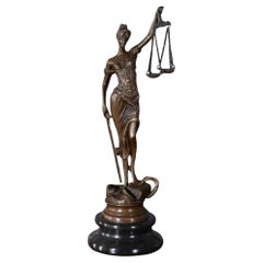 Small Bronze Justice with Scales on Marble Base
