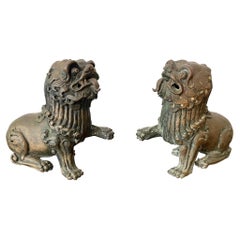 Small Bronze Metal Foo Dogs, a Pair