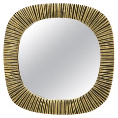 Vintage Bronze Mirror, Ribbed