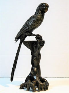 Small Bronze Parrot Sculpture on a Tree-Stump Perch, Austria, circa 1925
