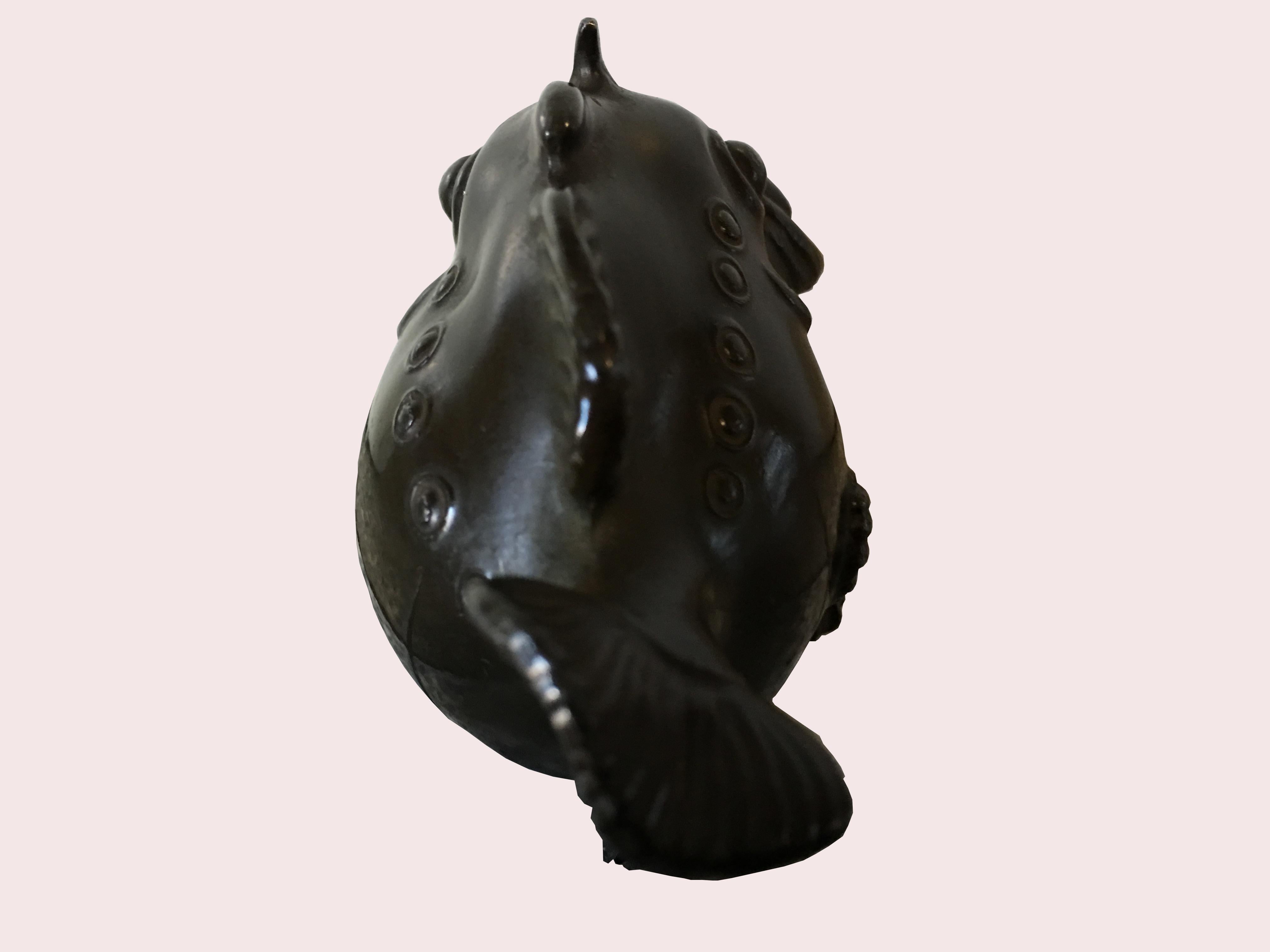 Danish Small Bronze Patinated Grotesque Fish Sculpture by Just Andersen, Denmark