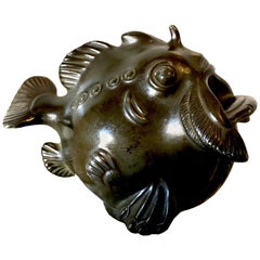 Small Bronze Patinated Grotesque Fish Sculpture by Just Andersen, Denmark