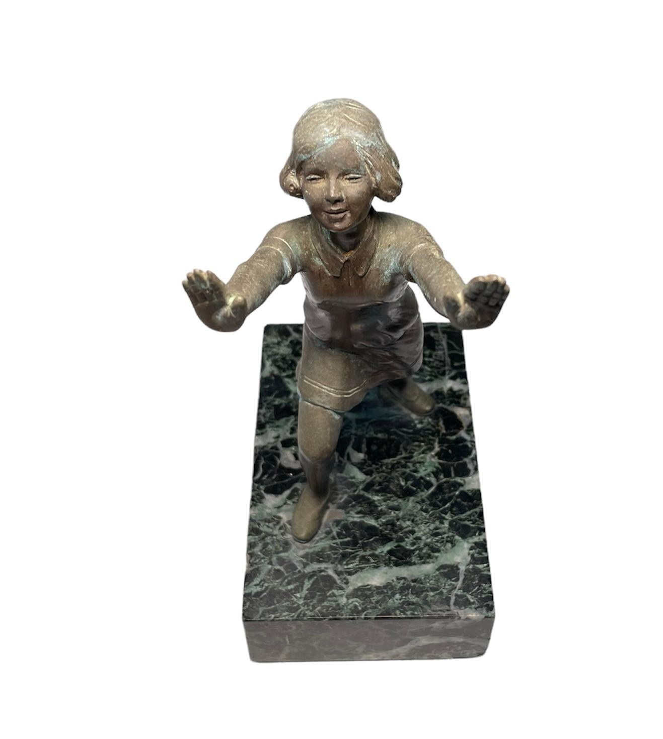 Unknown Small Bronze Sculpture Of A Girl Who Is Stretching 