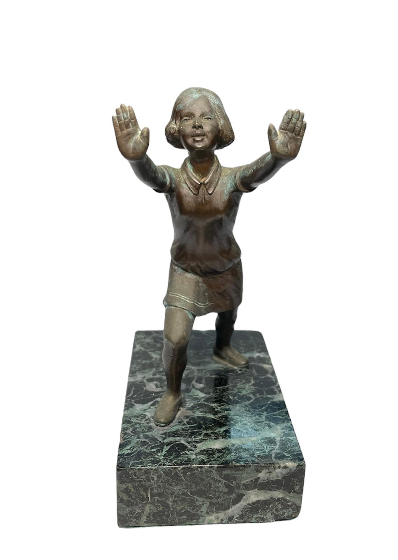 Small Bronze Sculpture Of A Girl Who Is Stretching  2