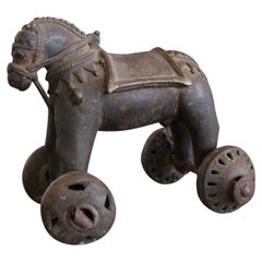 Small Bronze Sculpture Of A Stallion, "Temple Toy", 19th Century India