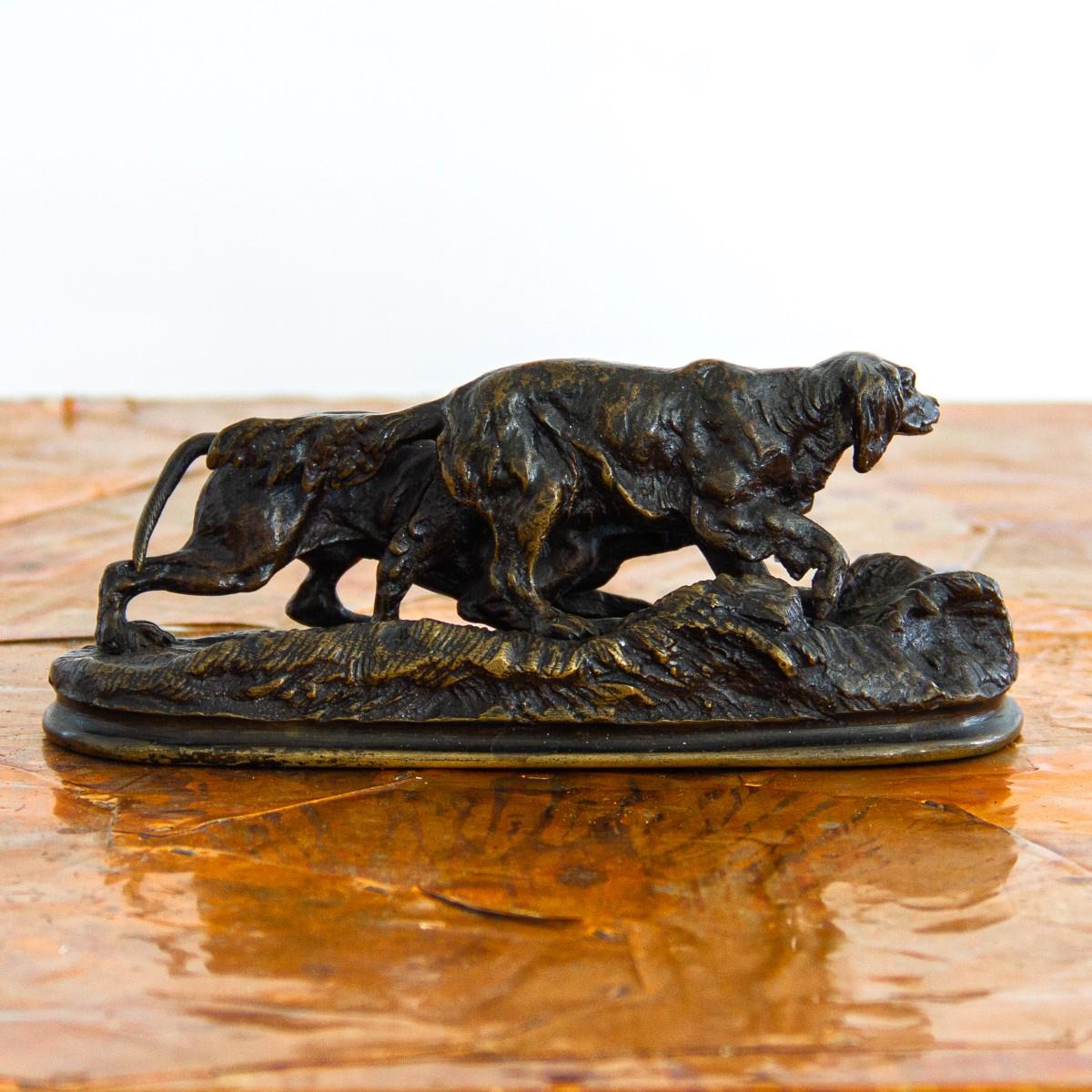 19th Century Small Bronze Sculpture of Two Hunting Dogs