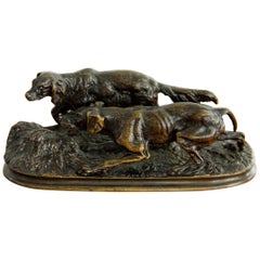 Small Bronze Sculpture of Two Hunting Dogs