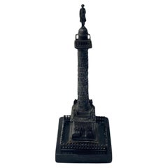 Antique Small Bronze Statue of the Vendôme Column on Marble Base