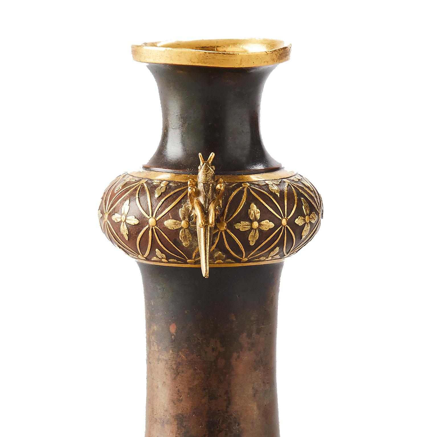 Gilt Small Bronze Vase French Art Nouveau, Christofle et Cie by Emilé Reiber For Sale