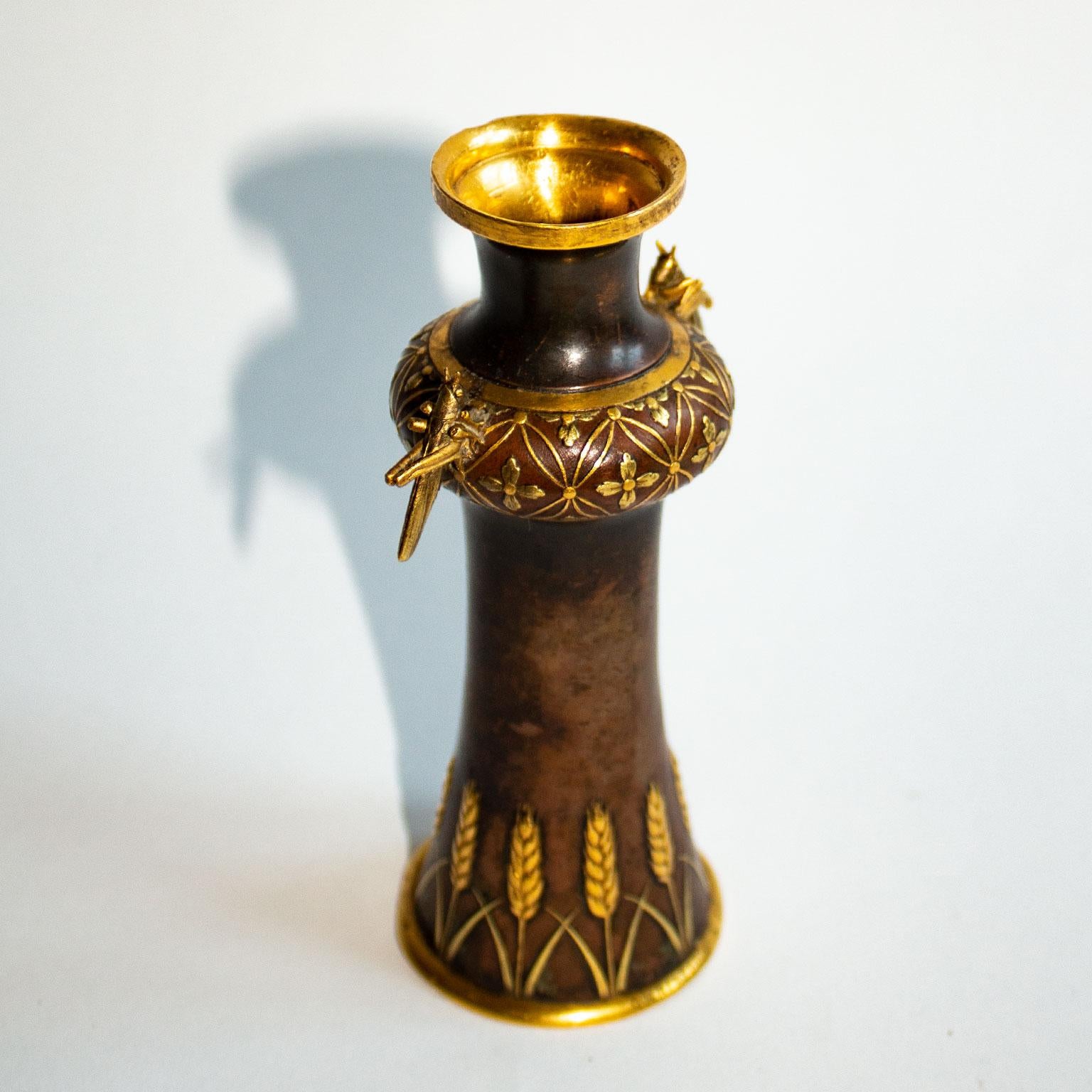 Late 19th Century Small Bronze Vase French Art Nouveau, Christofle et Cie by Emilé Reiber For Sale