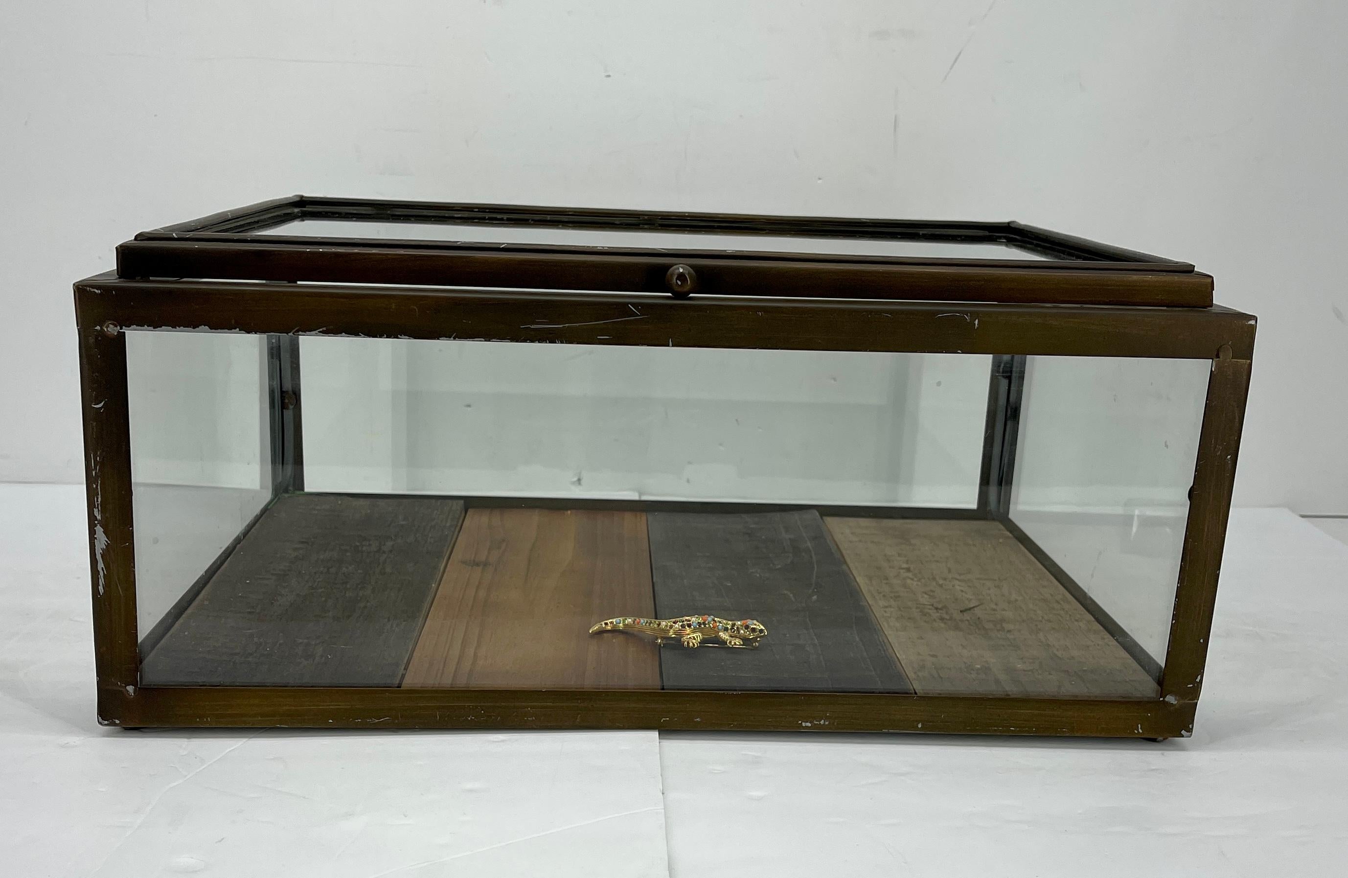 Small Bronzed Rectangular Table Display Cabinet Vitrine In Good Condition In Haddonfield, NJ