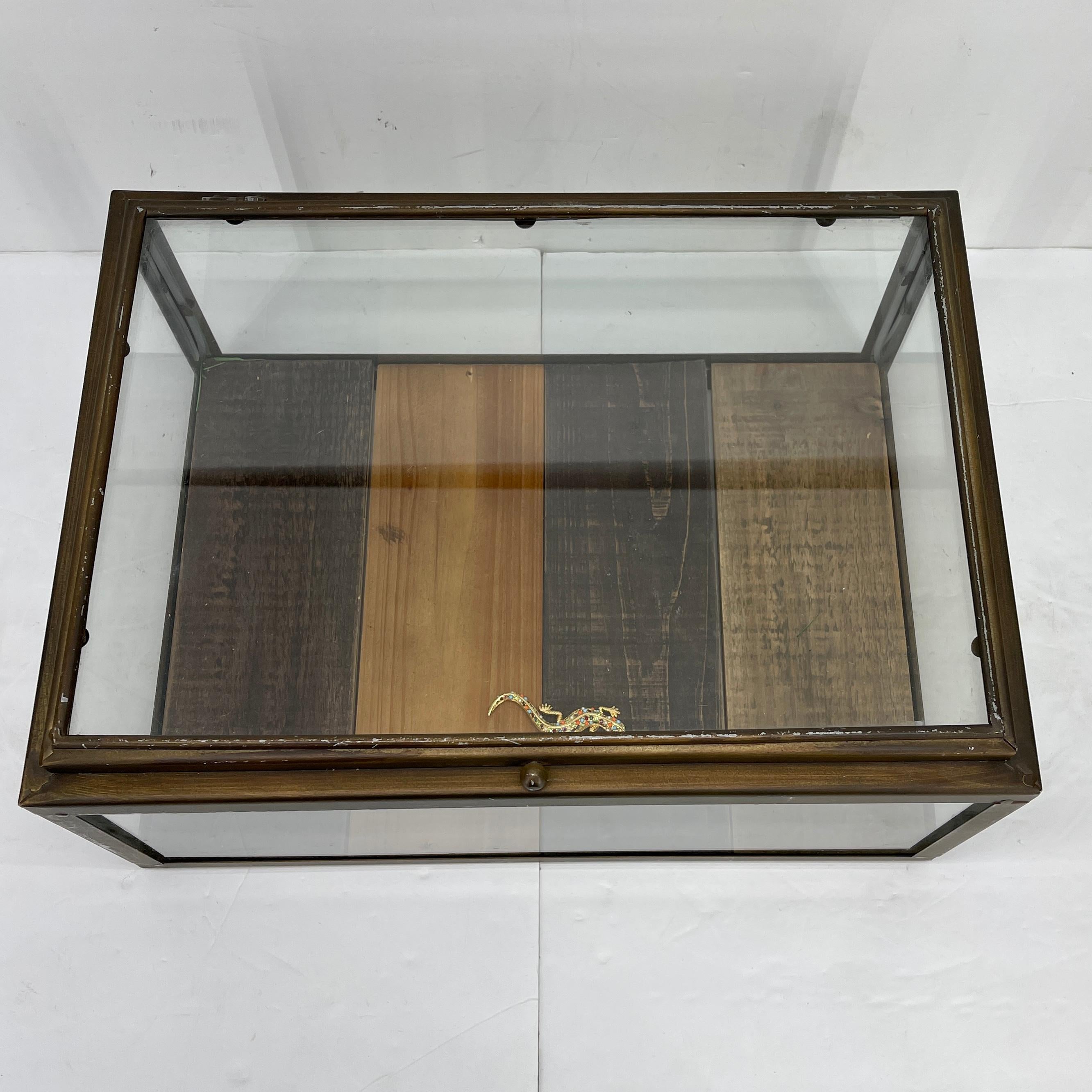 20th Century Small Bronzed Rectangular Table Display Cabinet Vitrine
