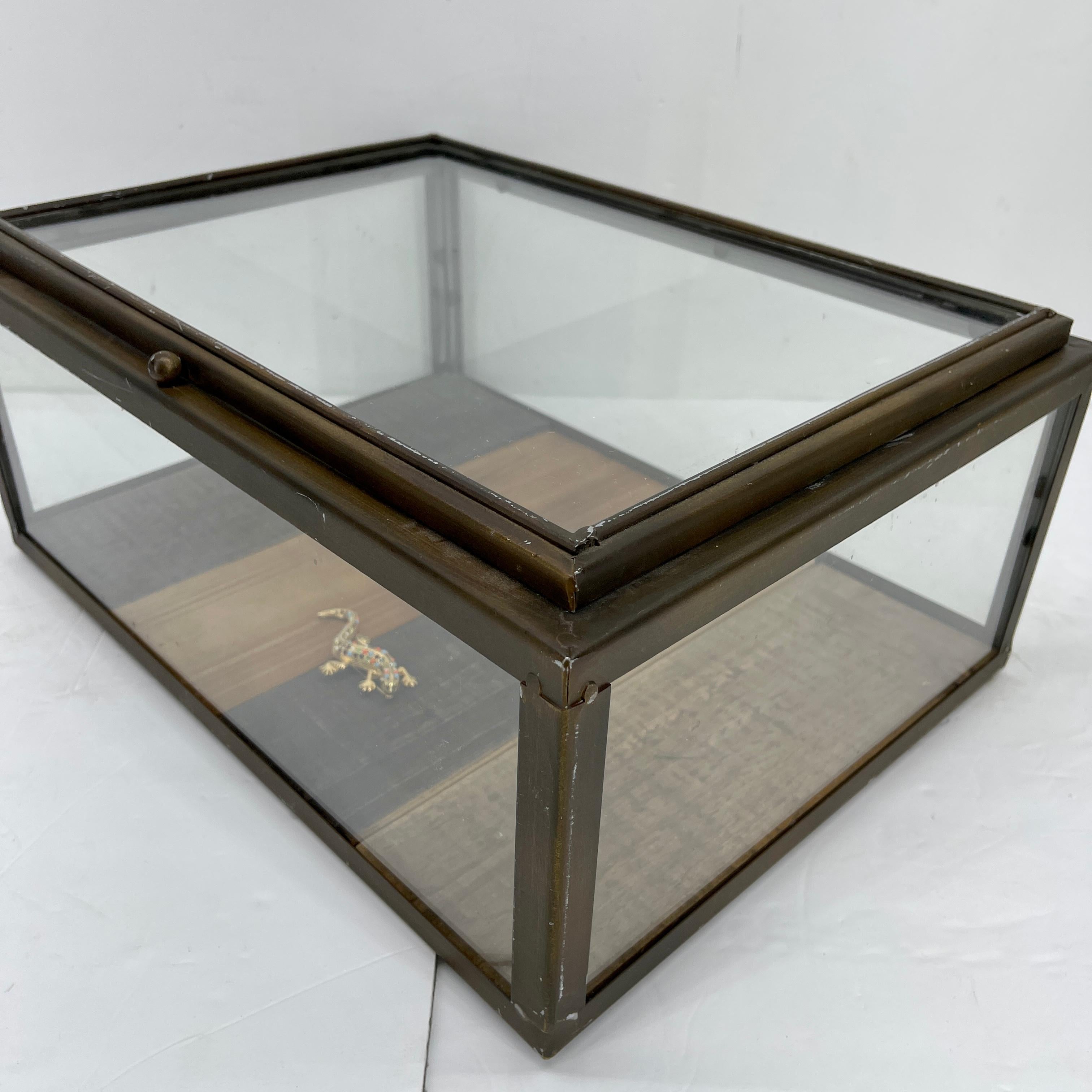 Small Bronzed Rectangular Table Display Cabinet Vitrine 1