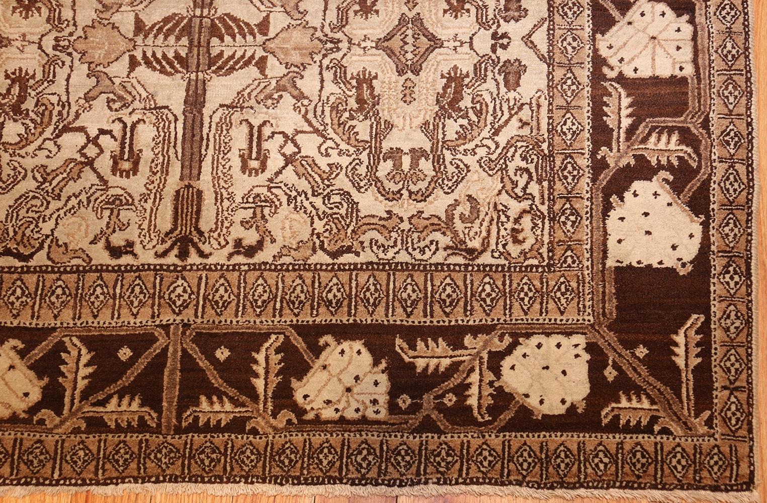 Hand-Knotted Small Brown and Ivory Antique Indian Agra Rug. Size: 4 ft x 6 ft 8 in For Sale