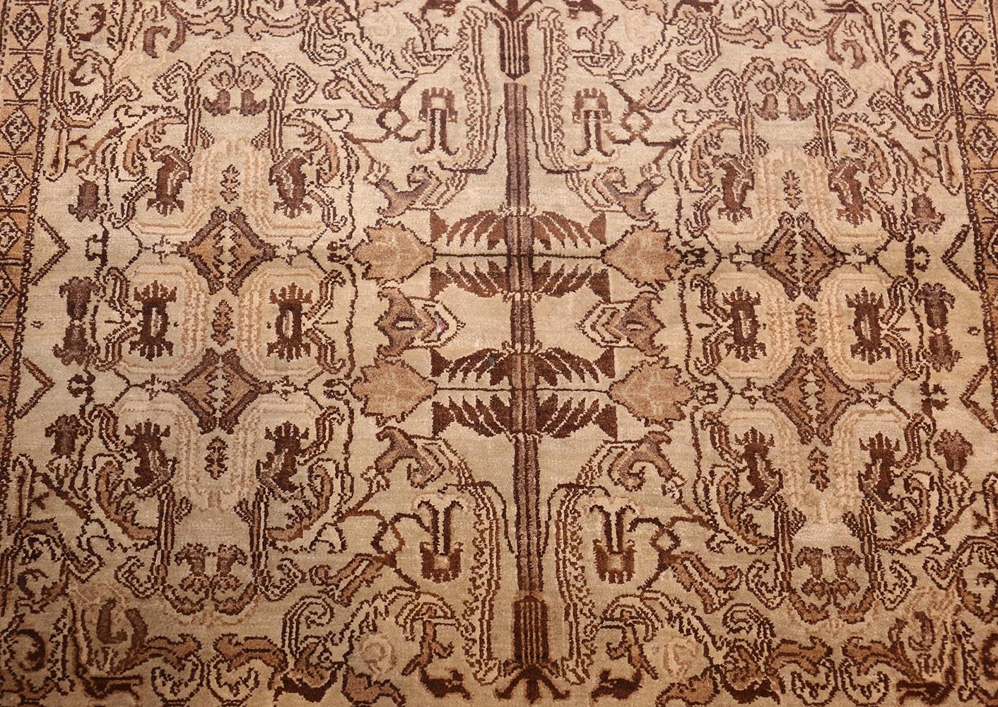 Small Brown and Ivory Antique Indian Agra Rug. Size: 4 ft x 6 ft 8 in In Good Condition For Sale In New York, NY