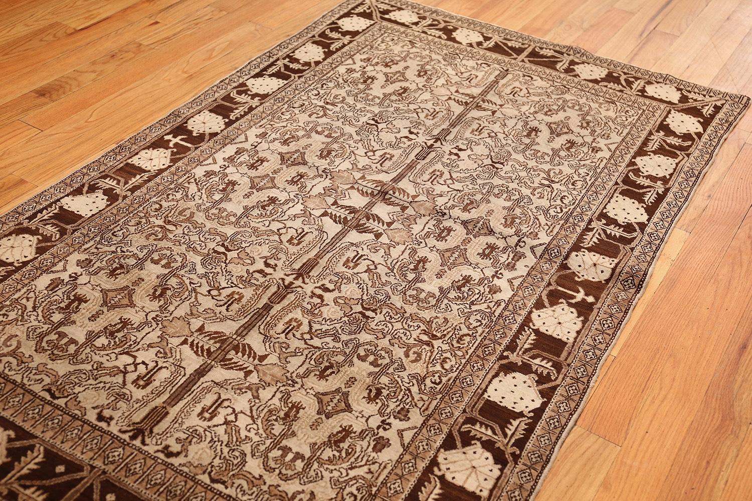 Wool Small Brown and Ivory Antique Indian Agra Rug. Size: 4 ft x 6 ft 8 in For Sale