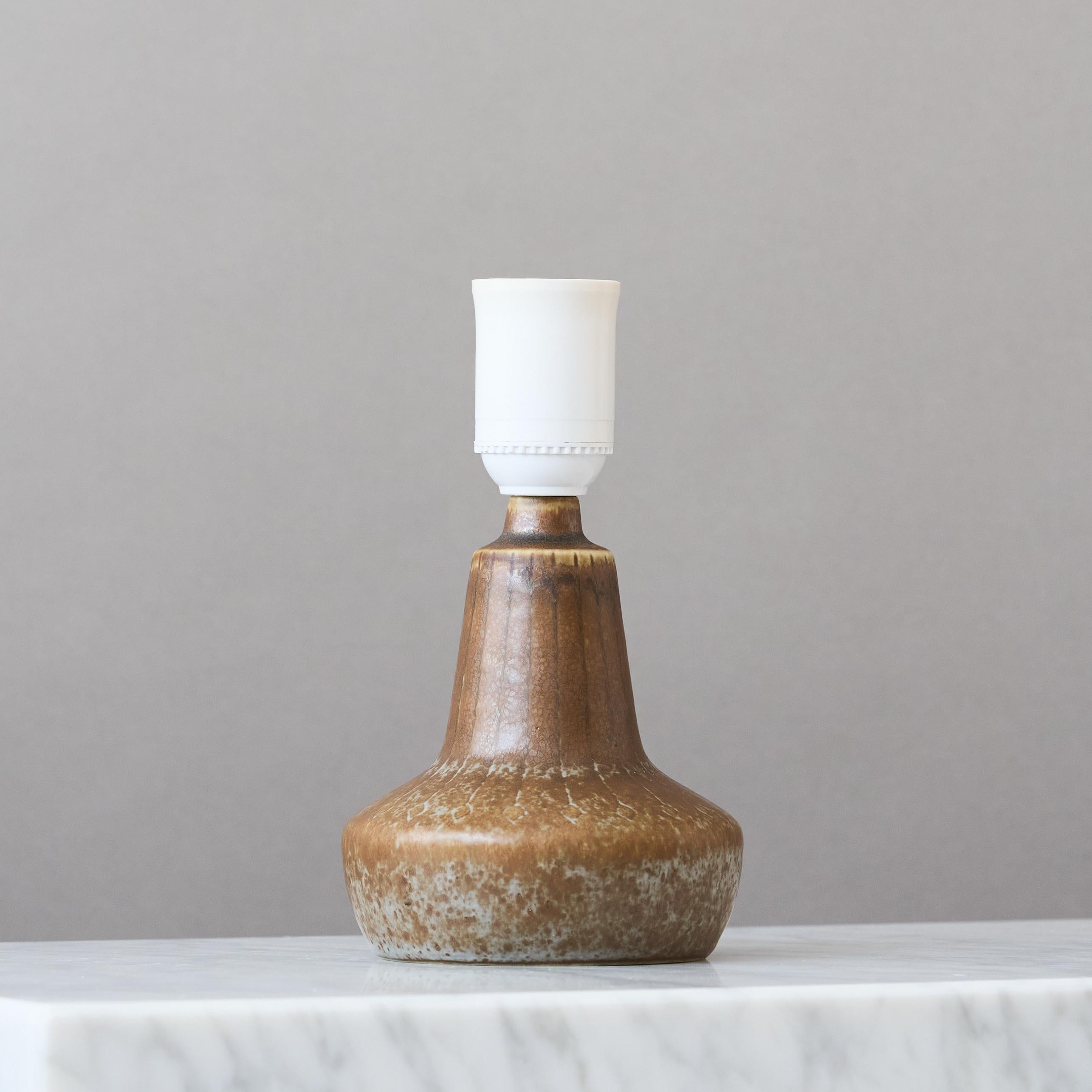 Glazed Small Brown Ceramic Table Lamp by Gunnar Nylund for Rörstrand, Sweden, 1950s. For Sale