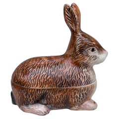 Small Brown Majolica Rabbit Tureen Caugant