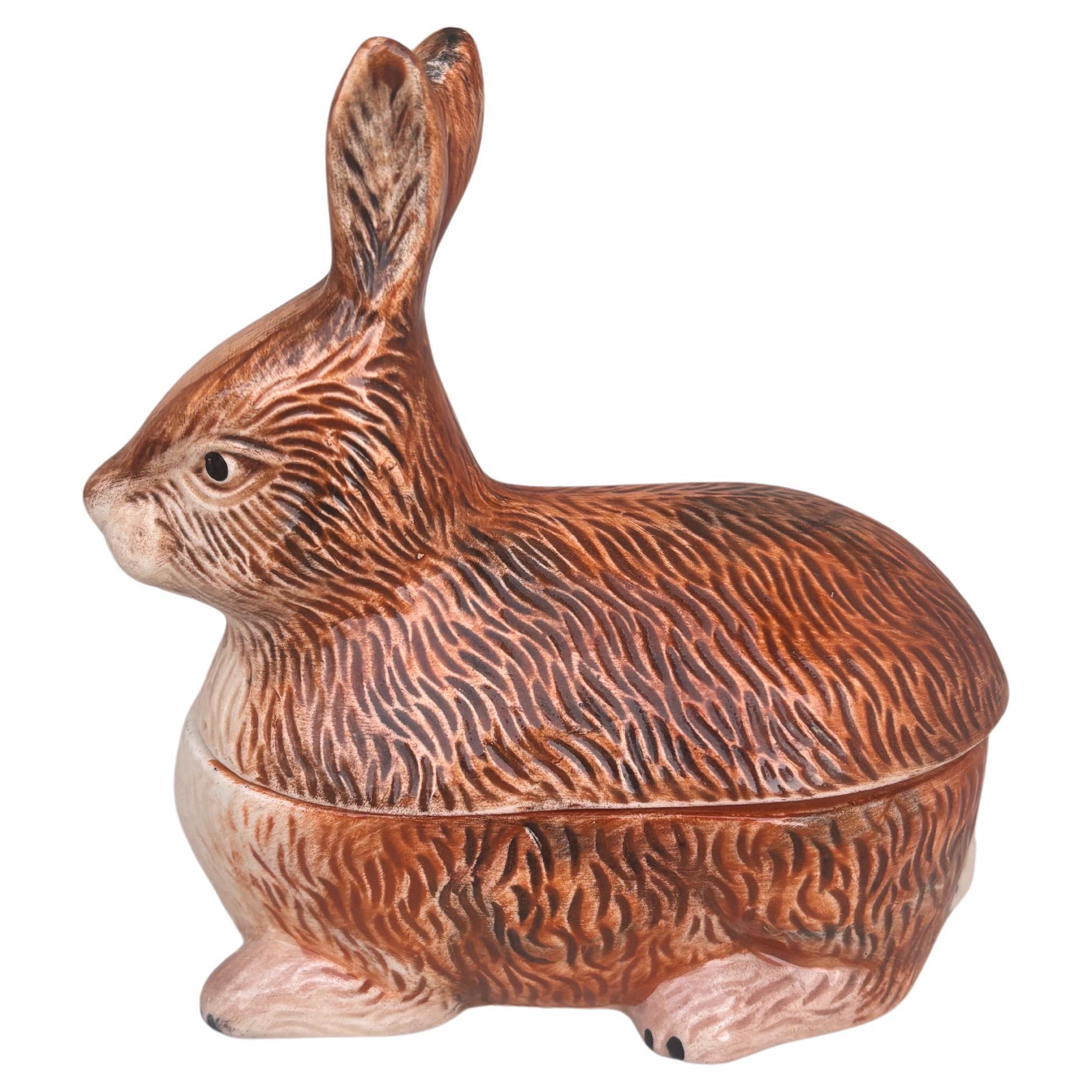 Small Brown Majolica Rabbit Tureen Caugant For Sale