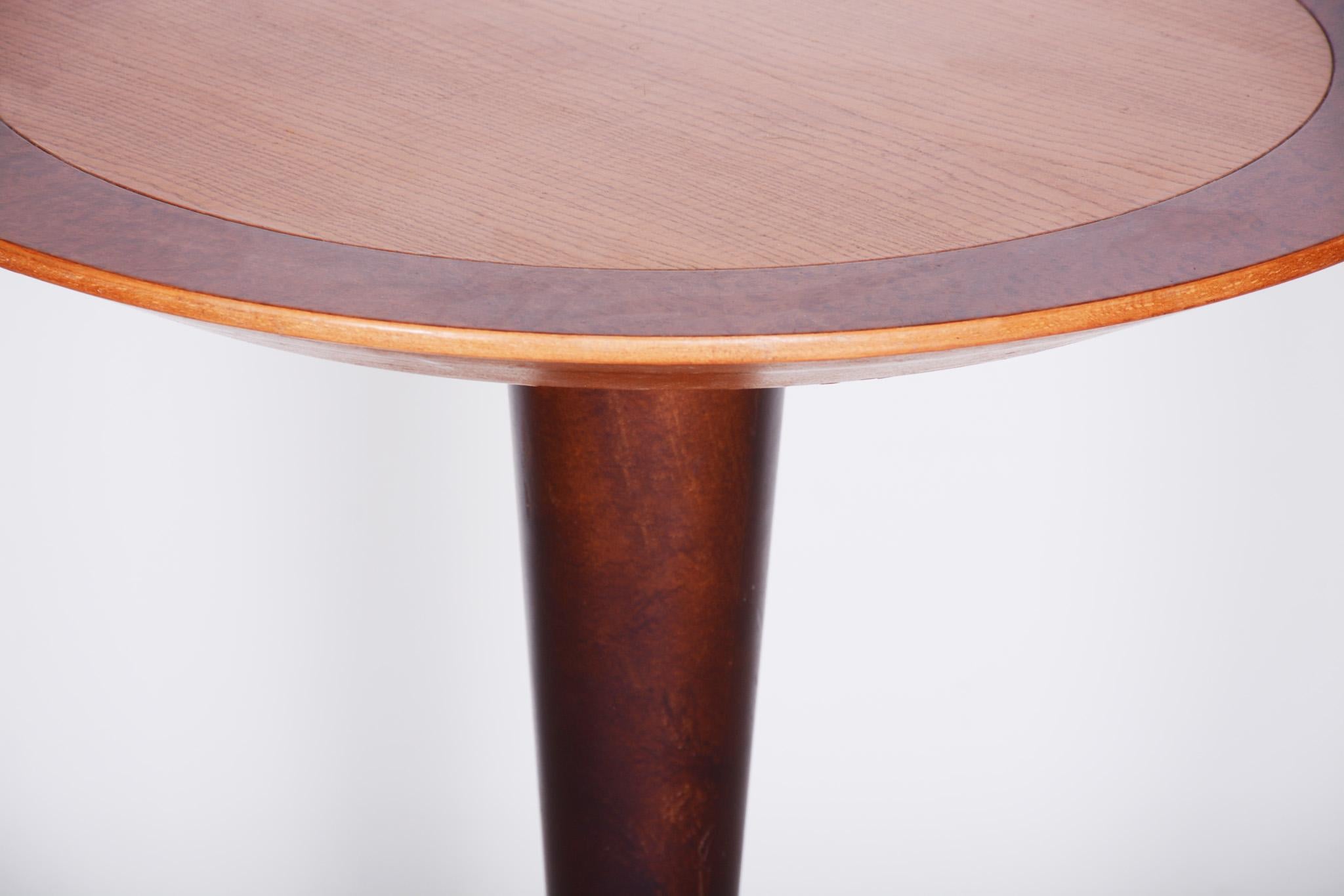 Mid-Century Modern Small Brown Midcentury Beech and Ash Chrome Round Table from Czechia, 1960s