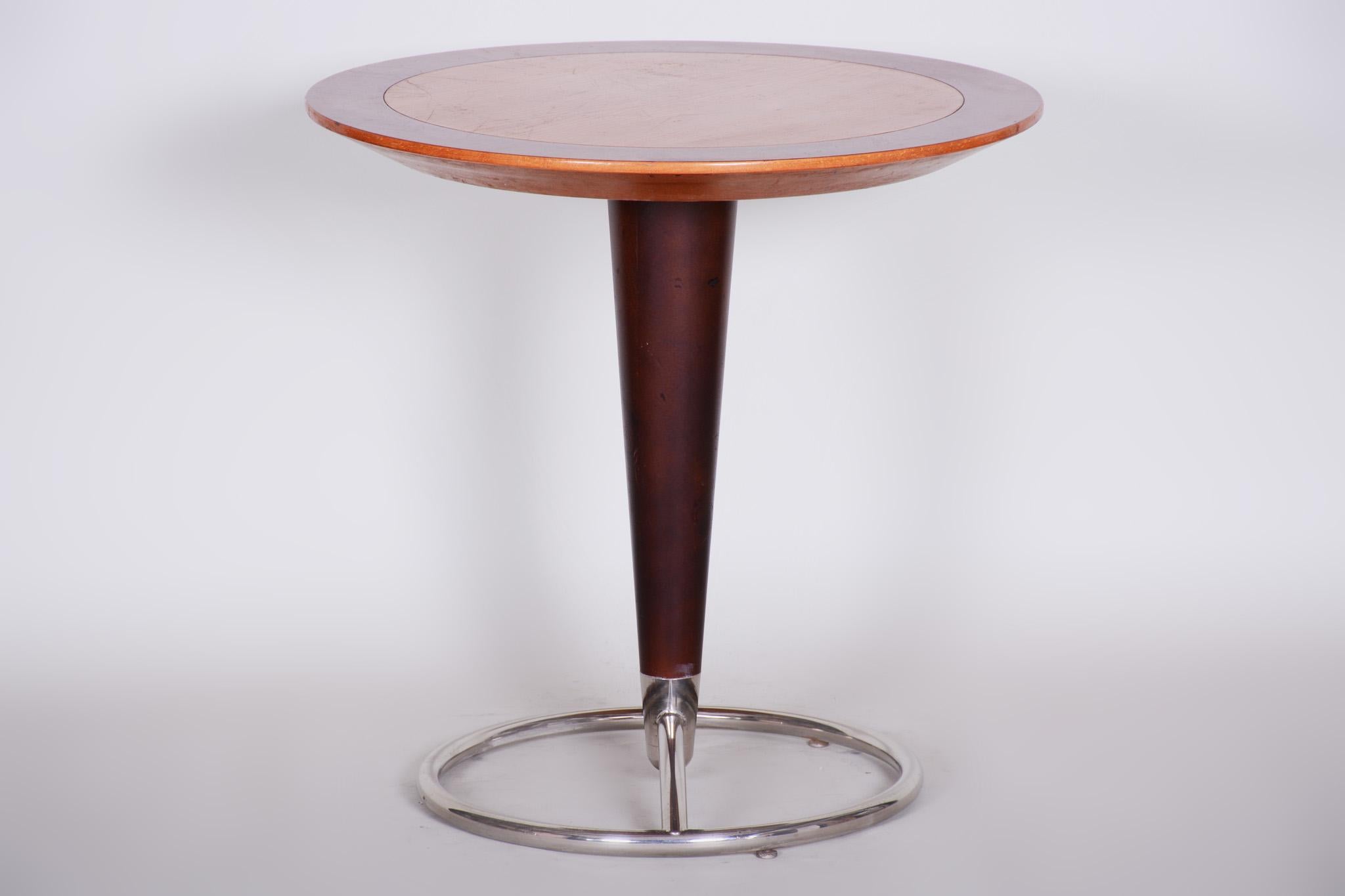 Small Brown Midcentury Beech and Ash Chrome Round Table from Czechia, 1960s In Good Condition In Horomerice, CZ