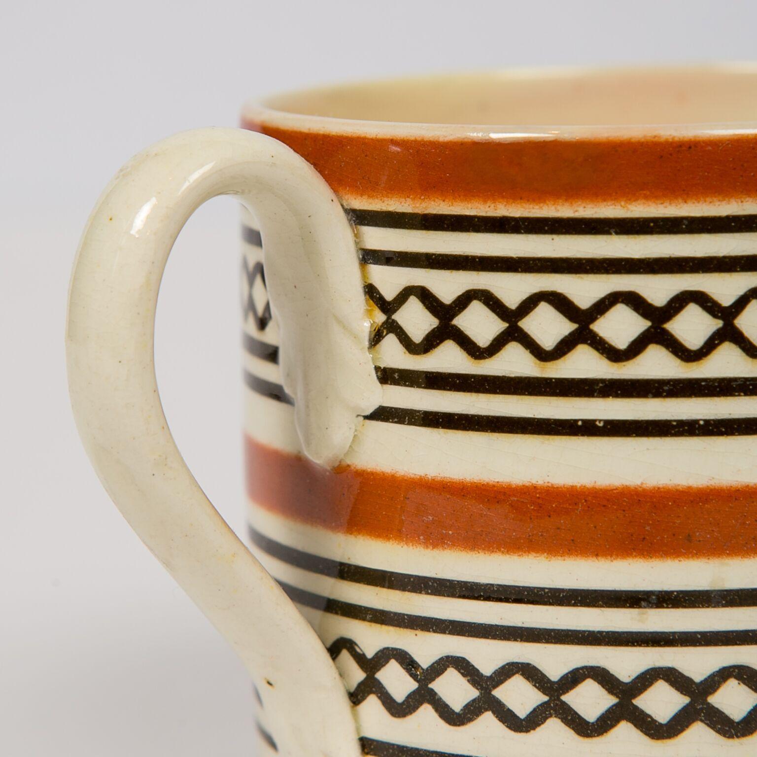 Folk Art Small Brown Mochaware Mug Made in England, circa 1820