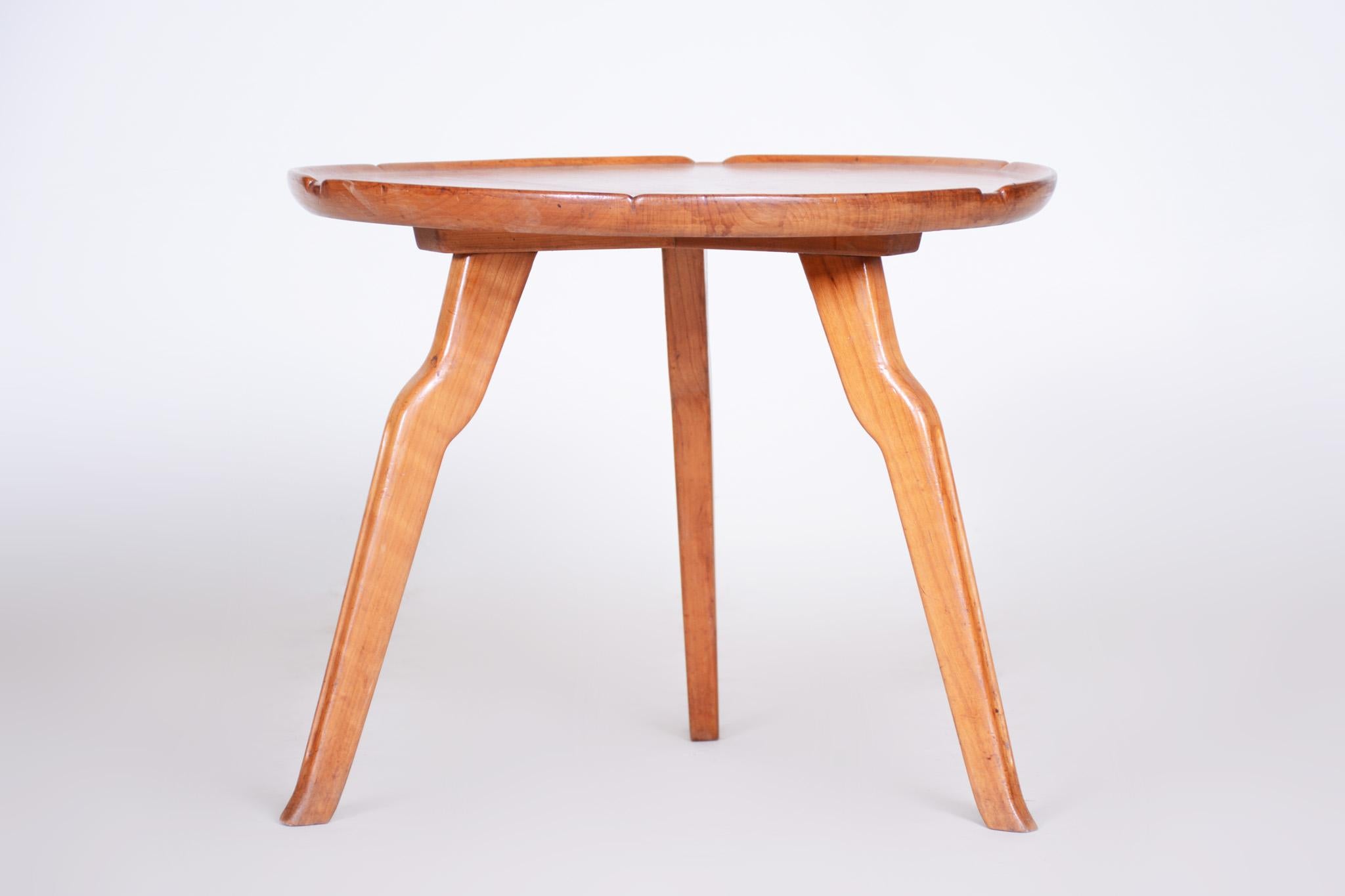 Small Brown Round Table, Czech Midcentury, Made Out of Cherry Tree, 1940s For Sale 5