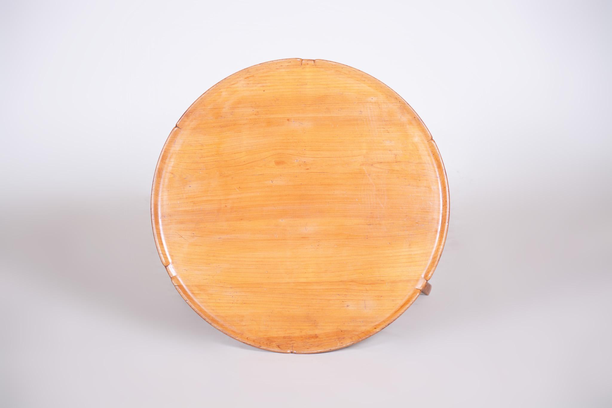 Mid-Century Modern Small Brown Round Table, Czech Midcentury, Made Out of Cherry Tree, 1940s For Sale
