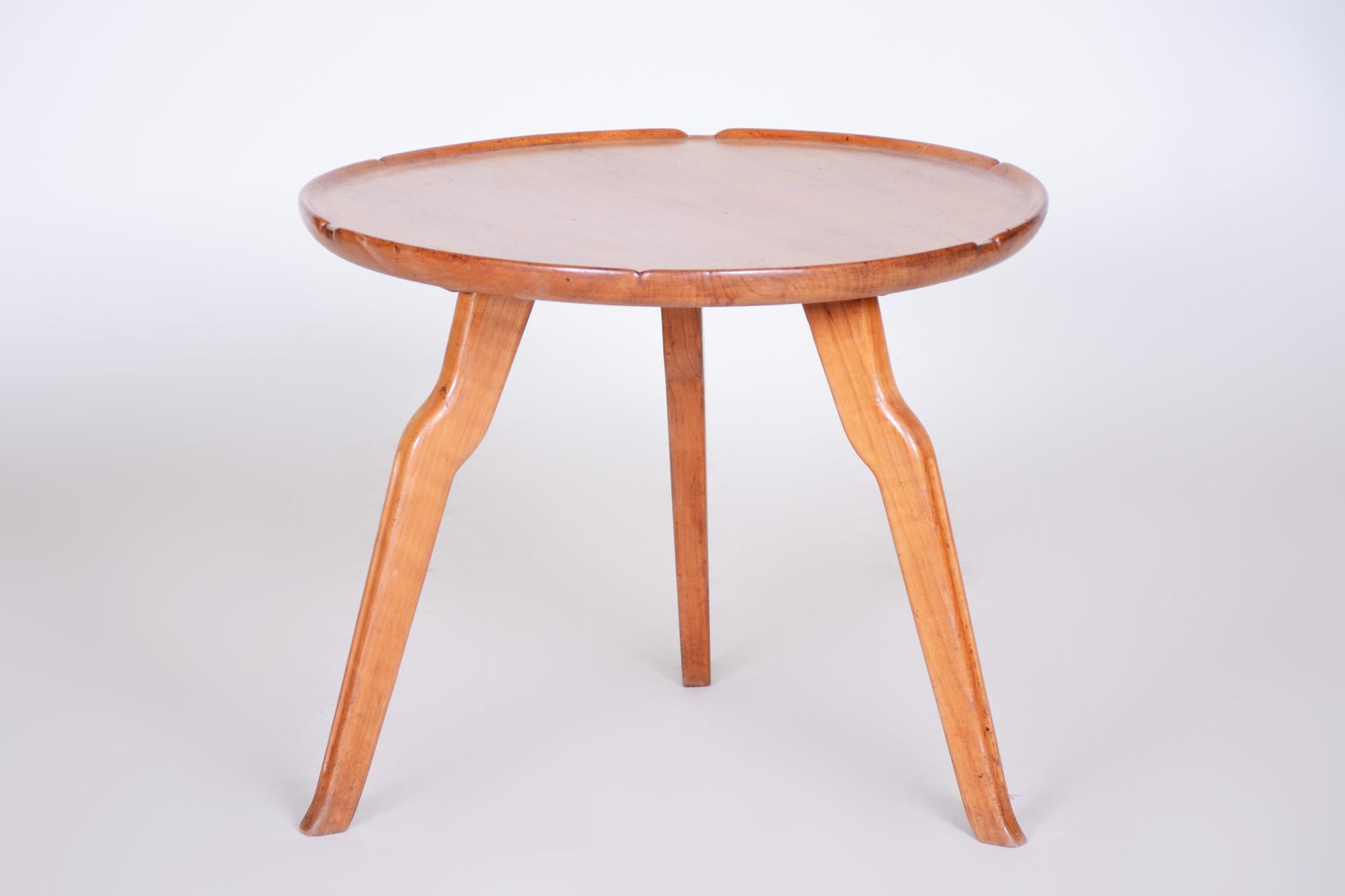 Small Brown Round Table, Czech Midcentury, Made Out of Cherry Tree, 1940s For Sale 4