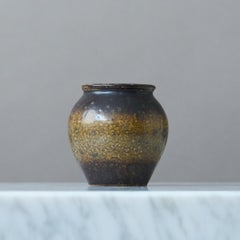 Small Brown Stoneware Bowl by Swedish Ceramist Claes Thell, 1966