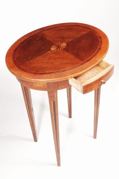 Small Brown Yew-Tree Classicism Inlaid Table, Italy, 1810s, Shellac Polished