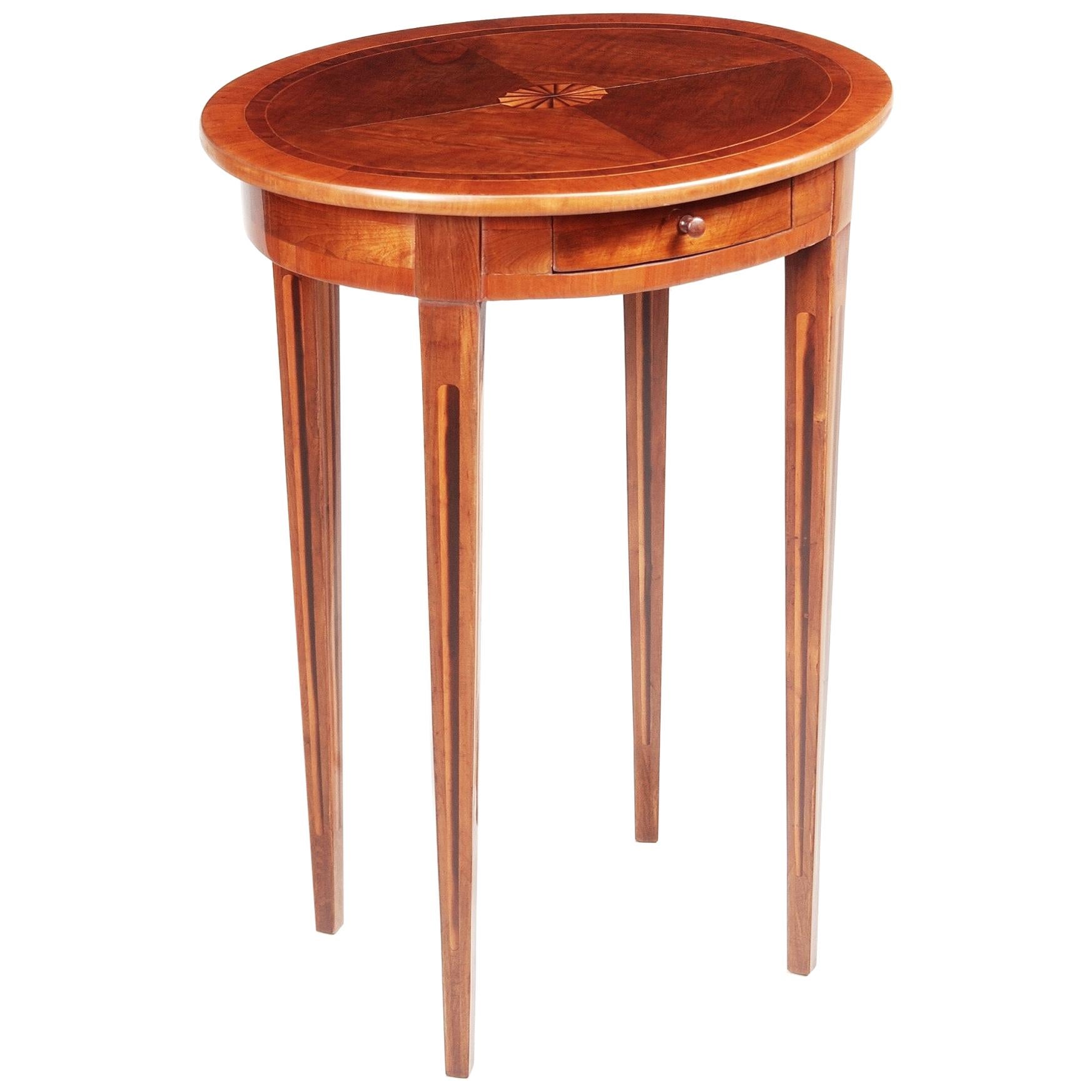 Small Brown Yew-Tree Classicism Inlaid Table, Italy, 1810s, Shellac Polished