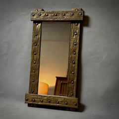 Small Brutalist Mirror with Hammered Copper and Brass Frame