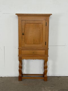 Small Brutalist Oak Cabinet on Turned Legs, Denmark, Mid-20th Century