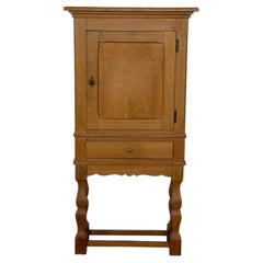 Small Brutalist Oak Cabinet on Turned Legs, Denmark, Mid-20th Century