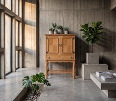Small Brutalist Oak Cabinet with Brass Handles, Denmark, 1960s